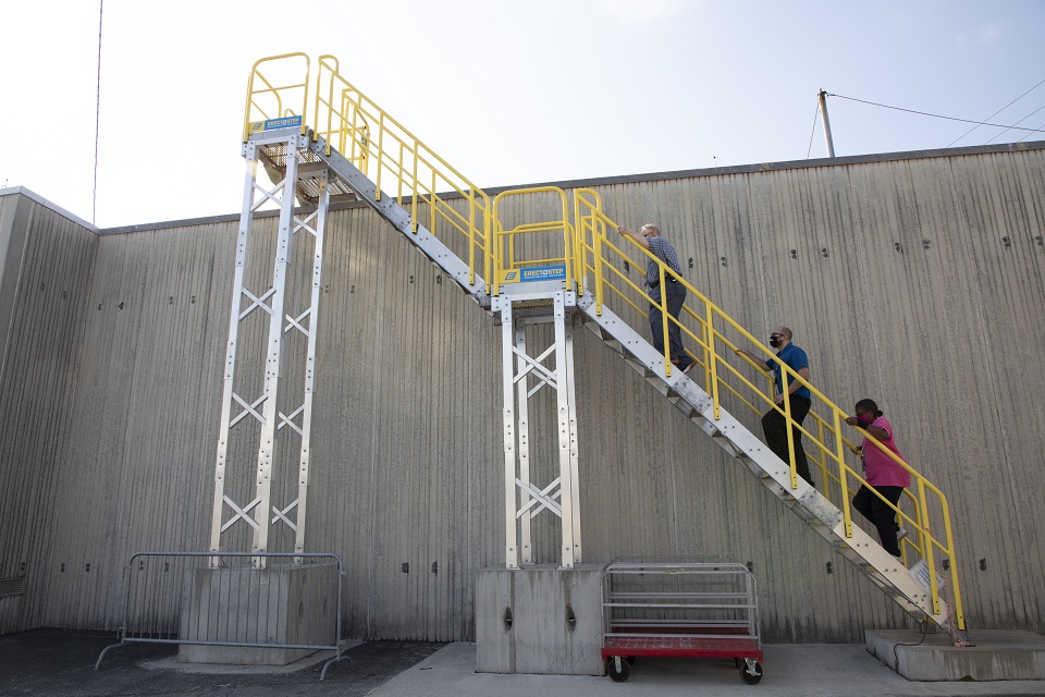 A roof access staircase at Y-12’s Building 9720-05 makes maintenance and surveillance safer for workers..